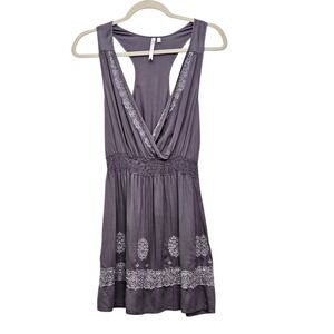 Petticoat Alley Gray Racerback Smocked Waist Mini Dress XS Cottage‎ Festival